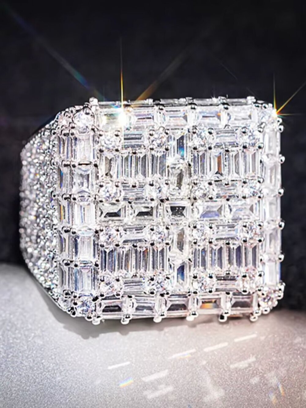 18k White Gold Diamond Ring Pave Diamond Princess Cut Ring